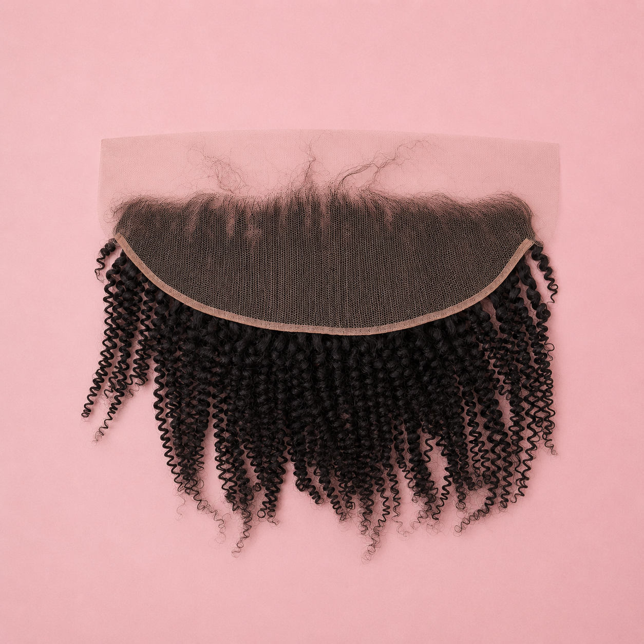 Kinky curly hair frontal on a pink background