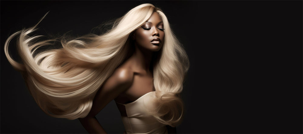 African American woman with blond flowing hair